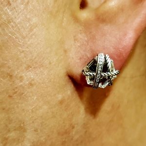 $795 David Yurman 10mm Diamond Sterling Crystal Earrings